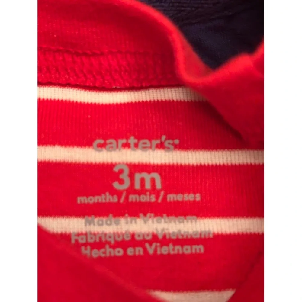 Carters Baby Boys 2 Piece Set Red Striped Bodysuit Navy Blue Sports Vest 3M